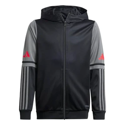 Image of adidas Unisex Kids SQUADRA25 HOODY KIDS, black/team grey four/pure ruby, 11 12 Years