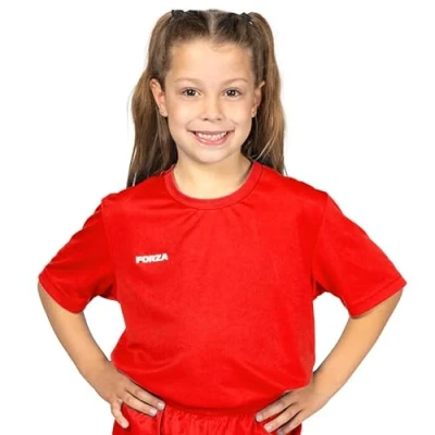 Image of FORZA Kids Football Shirt Unisex Short Sleeve Jersey [9 Colours] (UK, Age, 13 Years, 14 Regular, Red)
