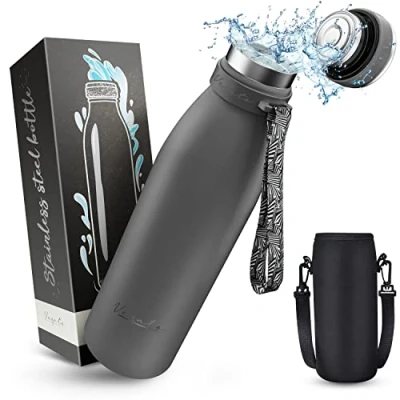 Image of Vezato Drinking Bottle Stainless Steel BPA Free Insulated 1 Liter Leak Proof Water with Double Insulation Thermos Dishwasher Safe Suitable for Carbonic Acid Sustainable