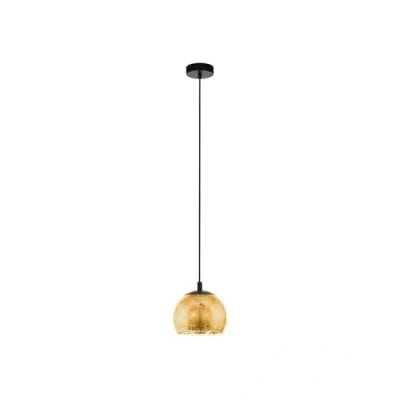 Image of EGLO Pendant lighting Alabraccin, ceiling light fitting, hanging lamp for dining room made of black metal and gold coloured glass, E27 socket, Ø 7.5“