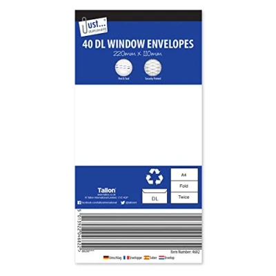 Image of Tallon Just Stationery DL Peel &amp; Seal Window Envelopes (Pack of 40) 4682