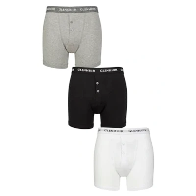 Image of Mens 3 Pack Glenmuir William Button Front Cotton Boxer Shorts Assorted XL