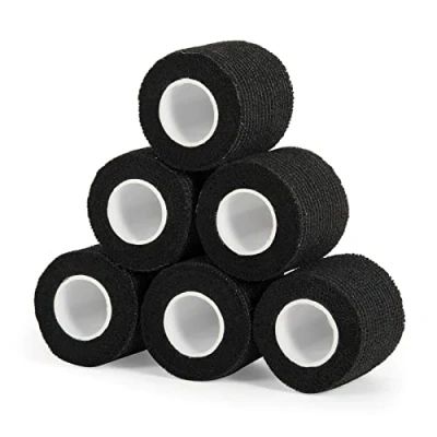 Image of Cohesive Bandage Wrap 2&quot; x 5 Yards, Self Adherent Vet 5CM 4.5M Adhesive Tape for Wrist &amp; Ankle Sprain Swelling Breathable Elastic Pet Grip Cover Black (6 Roll)