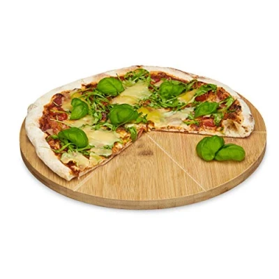 Image of Relaxdays Bamboo Pizza Plate with Wooden Cutting Board, Firm Board 6 Parts, Natural Brown, 33 cm
