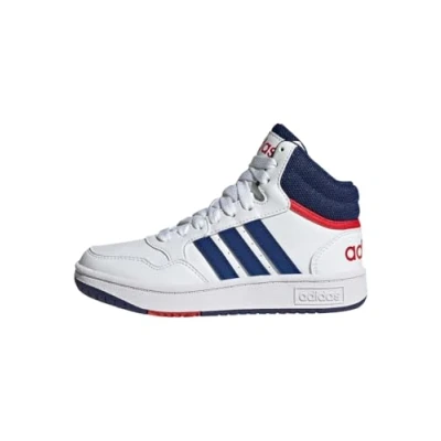 Image of adidas Unisex Hoops Mid Shoes, FTWR White/Victory Blue/Better Scarlet, 13.5 UK