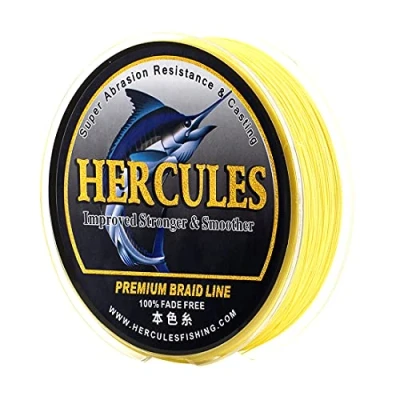 Image of HERCULES Braided Fishing Line, Not Fade, 547 Yards PE Lines, 8 Strands Multifilament Fish 70lb Test for Saltwater and Freshwater, Abrasion Resistant, Yellow, 70lb, 500m