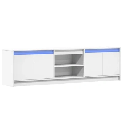 Image of vidaXL TV Cabinet Engineered Wood Media Unit, White, with LED Lights, 139.5 x 34 50 cm, for Living Room/Bedroom