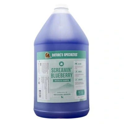 Image of Nature&#039;s Specialties Screamin&#039; Blueberry Waterless Foam Dog Shampoo Dry Gentle Facial Foaming Wash for Dogs Deep Cleansing &amp; Conditioning Scent, 3.8 Litre