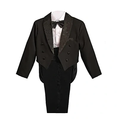 Image of Lito Angels Boys&#039; 5 Pcs Set Formal Tuxedo Suit with Tail Occasion Outfit Pageboy Suits, 3 Years, Black (With Cummerbund)
