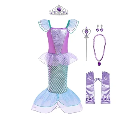 Image of Lito Angels Mermaid Princess Ariel Costumes Fancy Party Dress with Accessories for Kids Girls Age 2 3 Years Purple (Tag Number 100)