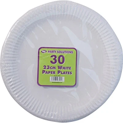 Image of 30 WHITE PAPER plates 9 inch/23cm quality durable ideal for hot and cold food