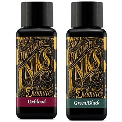 Image of Diamine Fountain Pen Ink 30ml Oxblood &amp; Green Black 2 Pack