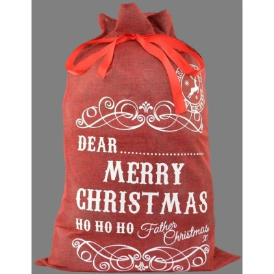 Image of SHATCHI Large Traditional Vintage Hessian Naughty is The New Nice Santa Sack Stocking Accessories Brown Xmas Gifts Bag 70 x 50cm, Personalise Merry Christmas (Red), 50W cm 72H
