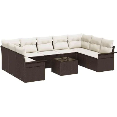 Image of vidaXL 9 Piece Garden Sofa Set with Cushions Grey Poly Rattan