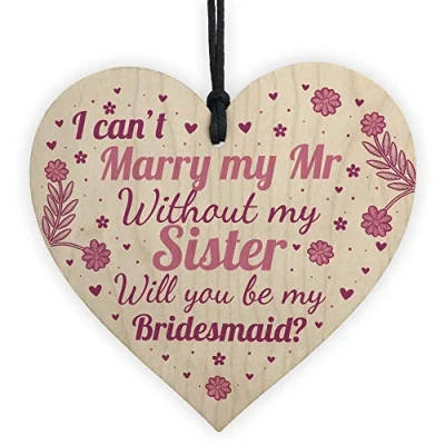 Image of RED OCEAN Sister Will You Be My Bridesmaid Handmade Wooden Heart Wedding Card Invitation Asking Gift For Family