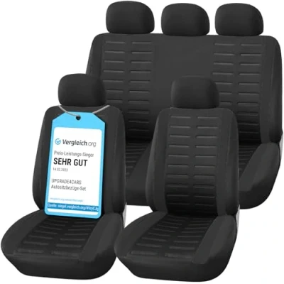Image of Upgrade4cars Car Seat Covers Full Set Universal Black Washable Cover for Front Seats, Rear Bench &amp; Headrest Interior Accessories Women and Men