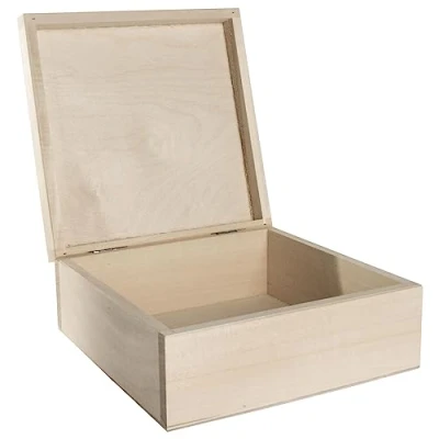 Image of Square Wooden Box to Decorate 19 x 8 cm Trinket Keepsake Git Case Unpainted &amp; Untreated Plain Lindenwood