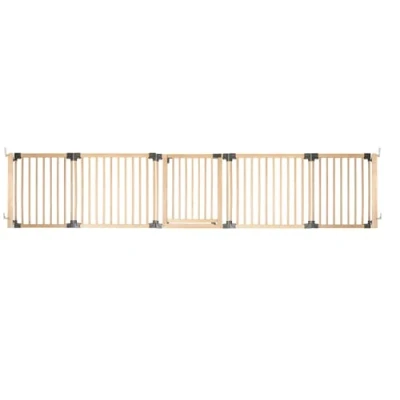 Image of Safetots Wooden Multi Panel Room Divider, up to 376cm, Natural Wood, 76cm Tall, Flexible Barrier, Divider with Door for Baby and Toddler, Easy Installation