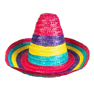 Image of Boland 95475 Children&#039;s Sombrero Puebla, Diameter 40 cm, Colourful Straw Hat, Headwear, Party, Costume, Carnival, Theme Party