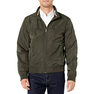 Image of Tommy Hilfiger Men&#039;s Performance Faux Memory Bomber Jacket Transitional, Army Green Unfilled, XXL