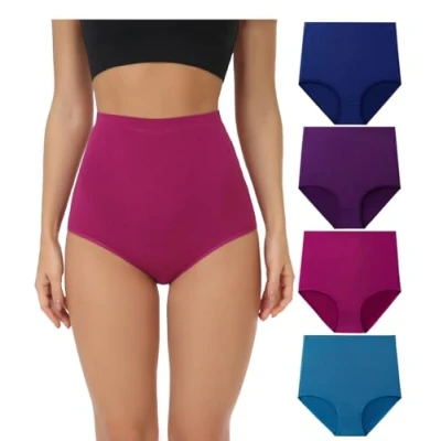 Image of wirarpa Women&#039;s Cotton Knickers Super High waisted Briefs Ladies Underwear Full Coverage Panties Multicolor 4 Pack 6XL