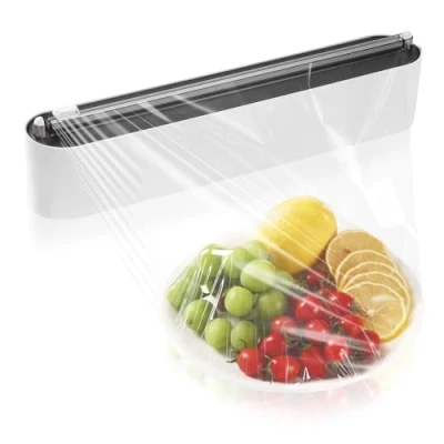 Image of Quasziwa Magnetic Cling Film Dispenser and Cutter Upgrade Refillable Clingfilm &amp; Aluminum Tin Foil Wall mounted, Plastic Wrap for Kitchen Fits 12&quot; Roll, Black