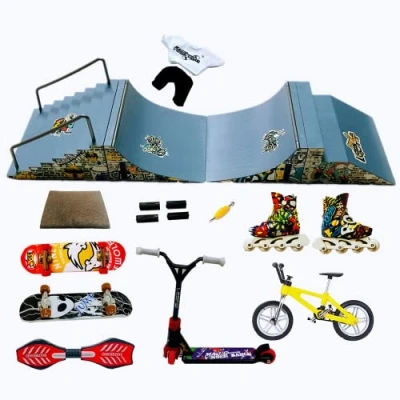 Image of Kidsdream Skate Park Kit Ramp Parts for Finger Skateboard Training Props including Skateboards, Ramps, Skates, Scooters and non slip mat (4pcs)