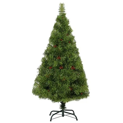 Image of SHATCHI 4ft 120cm Elegant Desiner Green Bushy Christmas Tree Boulder Pine with Berry Xmas Festive Decoration