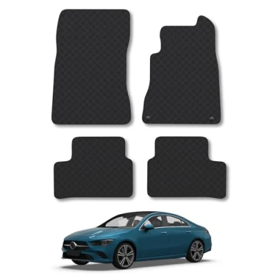 Image of 5mm Rubber Car Mats Compatible With Mercedes Cla (2019+) Tailored Fit Floor Set Accessory Custom Anti Slip Backing Heavy Duty Waterproof Easy Clean Durable All Weather Full Coverage