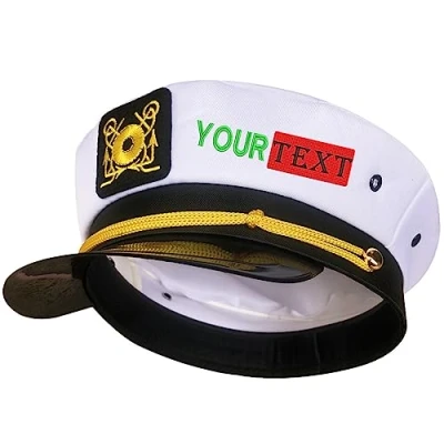 Image of Custom Name Captain Yacht Hat Cap Adult Costume Sailor Navy Marine Admiral for Halloween Party Accessory