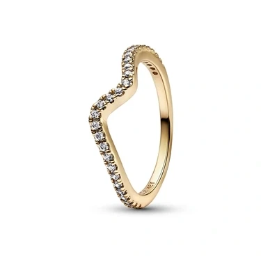 Image of Pandora Timeless Wave 14k gold plated ring with clear cubic zirconia, 56