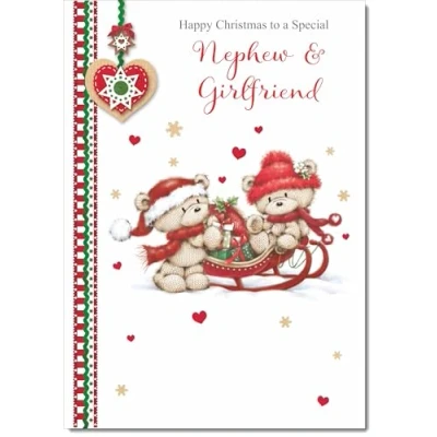Image of doodlecards Nephew and Girlfriend Christmas Card Two Cute Bears on Sled Medium Size for &amp; with Plain Envelope