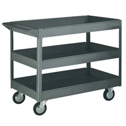 Image of Tray Trolley; 3 Deep Trays; Swivel Castors; Steel; 250kg; Grey