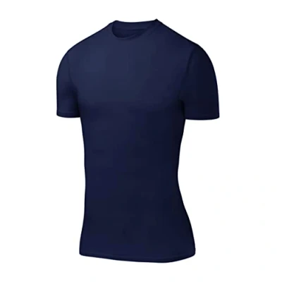 Image of PowerLayer Boys&#039; Compression Baselayer Top Short Sleeve Under T Shirt Navy, 12 14 Years (Boys X Large)