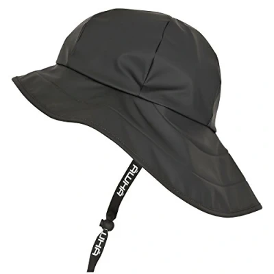 Image of AWHA Souwester, Rain Hat Black/Unisex Waterproof Cap with Wide Brim and Earflaps