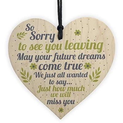 Image of RED OCEAN Colleague Leaving Gift Wooden Hanging Heart Plaque Goodbye Thank You Friendship For Friend