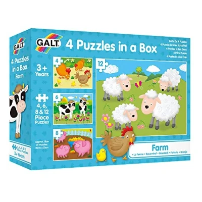 Image of Galt Toys, 4 Puzzles in a Box Farm, Ages 3 Plus Years