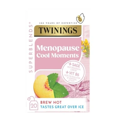 Image of Twinings Superblends Menopause Cool Moments Peach Herbal Tea infusion with Lemon Balm, Honey Blush &amp; Vitamin B6, 20 Biodegradable Bags