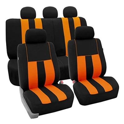 Image of FH Group Car Seat Covers Full Set Cloth Universal Fit, Automotive Covers, Low Back Front Airbag Compatible, Split Bench Rear Seat, Cover for SUV, Sedan, Van Orange