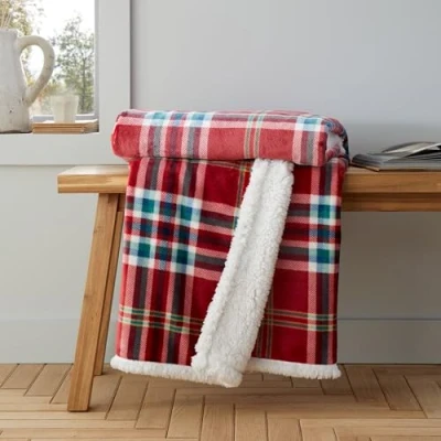Image of Catherine Lansfield Cosy Kelso Check 130x170 cm Blanket Throw Red