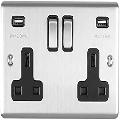 Image of Enhance Decorative 2 Gang USB Socket Satin Stainless Finish With Black Trim