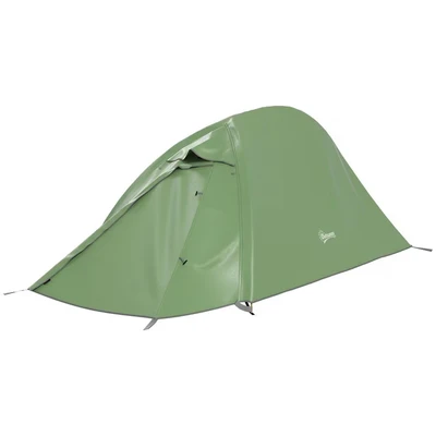Image of Outsunny 1 2 Man Camping Tent, Double Layer Dome Tent with 2000mm Waterproof Rainfly and Carry Bag, Lightweight for Fishing, Travel, Hiking, Sports, Festival, Green