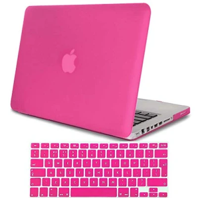 Image of FINDING Case Bundle 2 In 1 Rubberized Matte Plastic Hard Shell For MacBook Pro 15 Inch with CD ROM (non retina) A1286, + UK/EU layout Keyboard Cover (Hot pink)