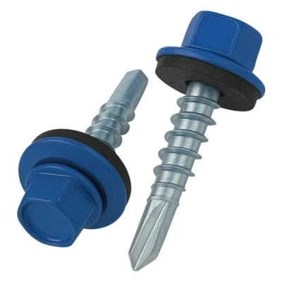 Image of 4.8 mm x 35 Roofing Screws, Hex Head Self Drilling Multi Color (RAL 5010 Gentian Blue) Roof Screws with EPDM Sealed Washer, Rust Proof Zinc Plated Hardened Coarse Threads Screw for Outdoor Use