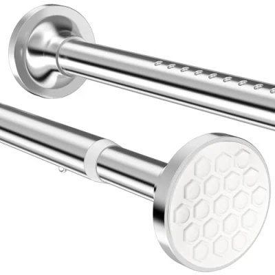 Image of Shower Curtain Rail no Drilling Telescopic Pole Anti Slip Rods Stainless Steel Poles Extra Long 300cm for Living Room, Bedroom, Bathroom, Balcony (300 355CM Φ32mm Silver)