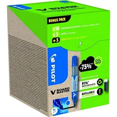 Image of Pilot Greenpack, V Board Master, Blue, 10 Markers and Refills, (WLT556282)
