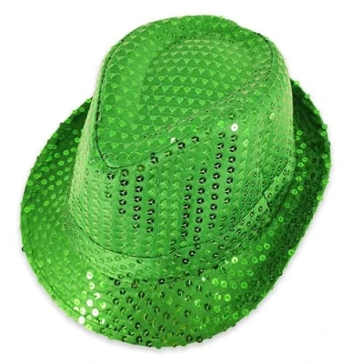 Image of Pohotobooth Props Ltd Vibrant Sequin Fedora Hat Sparkling Trilby Jazz Party Gangster for Adults, One Size Fits All, Multiple Colors Available (Green)