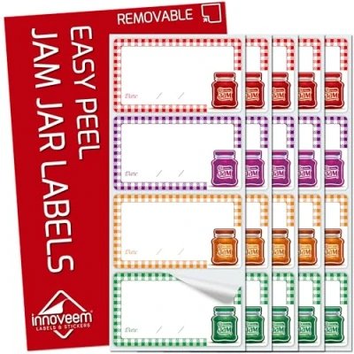 Image of Jam Labels Easy Peel Off 64 Jar Self Adhesive Vintage, Perfectly Sized (8.75 x 5cm) Waterproof Pot Labels, Premium for Jams and Preserves, Jars by Innoveem