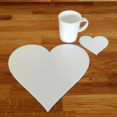 Image of Super Cool Creations Heart Placemat and Coaster Set, White 4 Placemats Standard