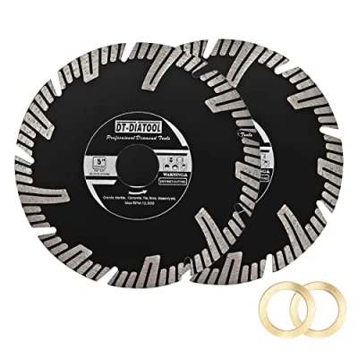 Image of DT DIATOOL Diamond Granite Blade 125mm 2 Pack Cutting Disc for Marble Artificial Stone Concrete Brick Masonry, Bore 22.23mm